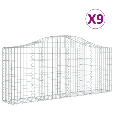 vidaXL Gabionen mit Hochbogen 9 Stk. 200x30x80/100 cm Verzinktes Eisen