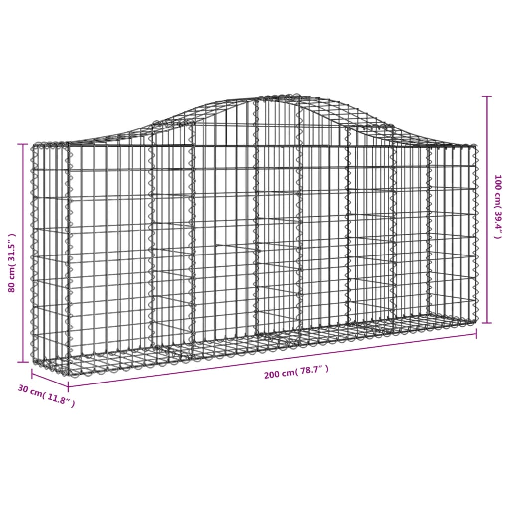 vidaXL Gabionen mit Hochbogen 12 Stk. 200x30x80/100cm Verzinktes Eisen