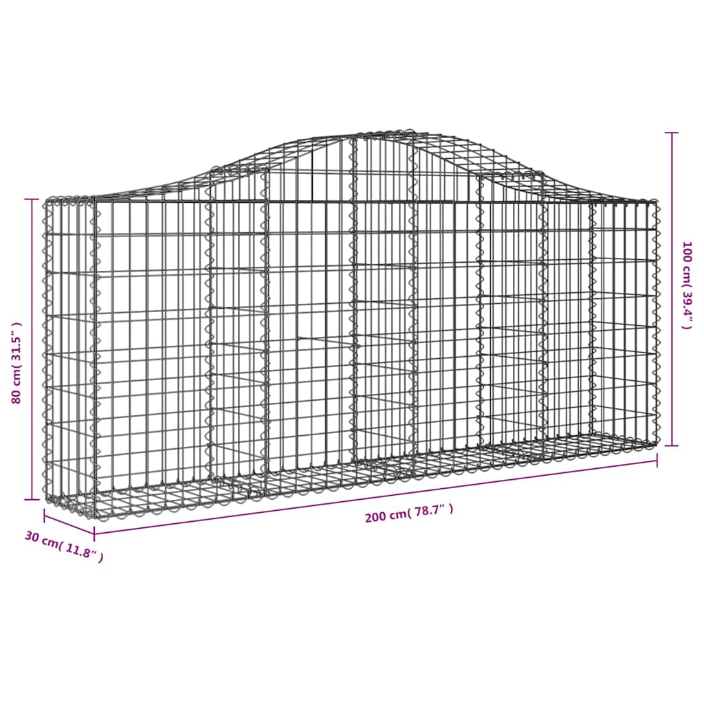 vidaXL Gabionen mit Hochbogen 30 Stk. 200x30x80/100cm Verzinktes Eisen