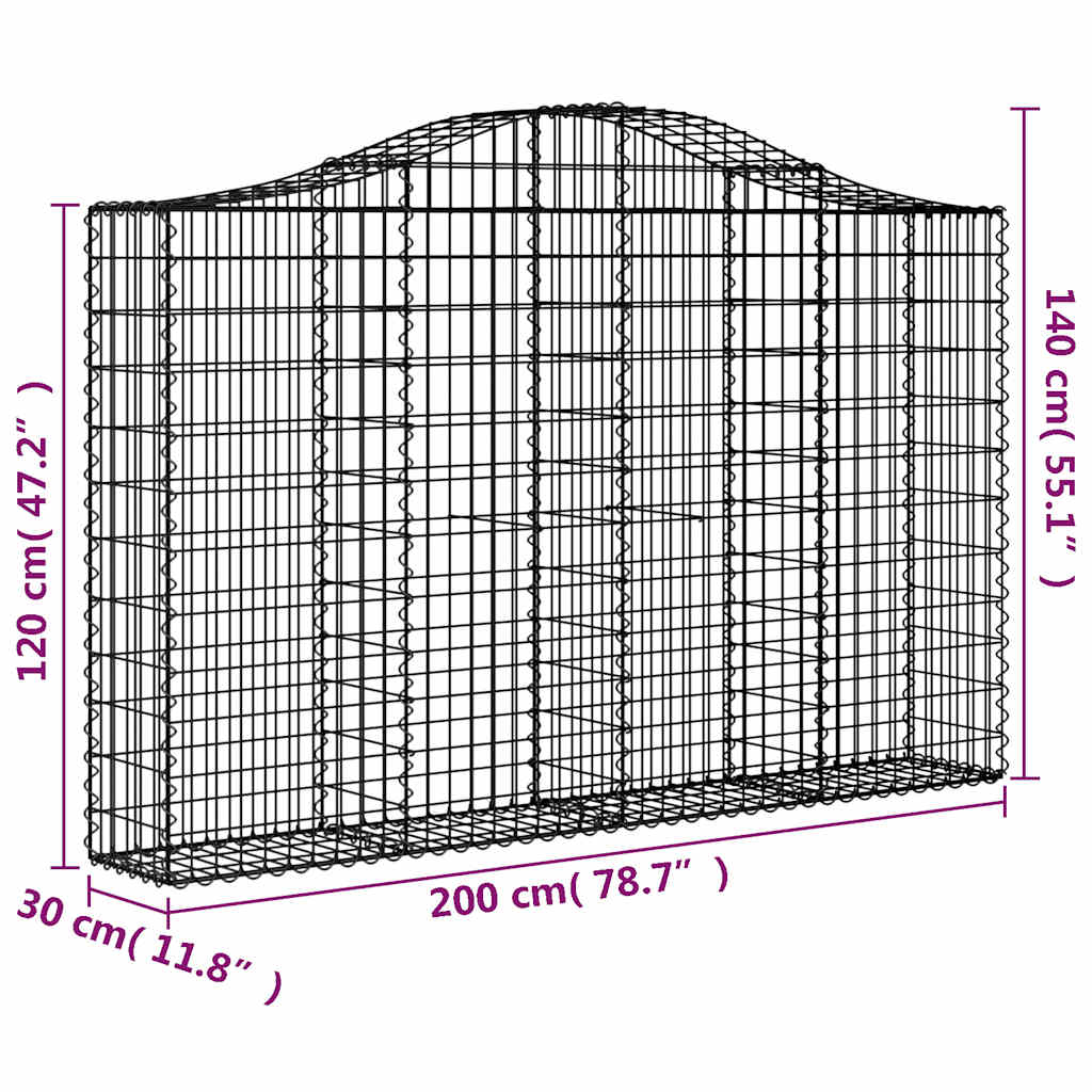 vidaXL Gabionen mit Hochbogen 2 Stk. 200x30x120/140cm Verzinktes Eisen
