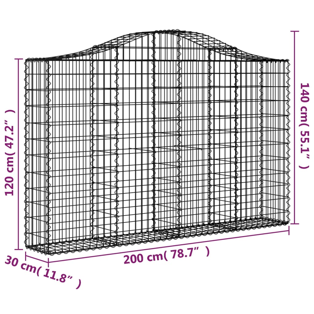 vidaXL Gabionen mit Hochbogen 4 Stk. 200x30x120/140cm Verzinktes Eisen