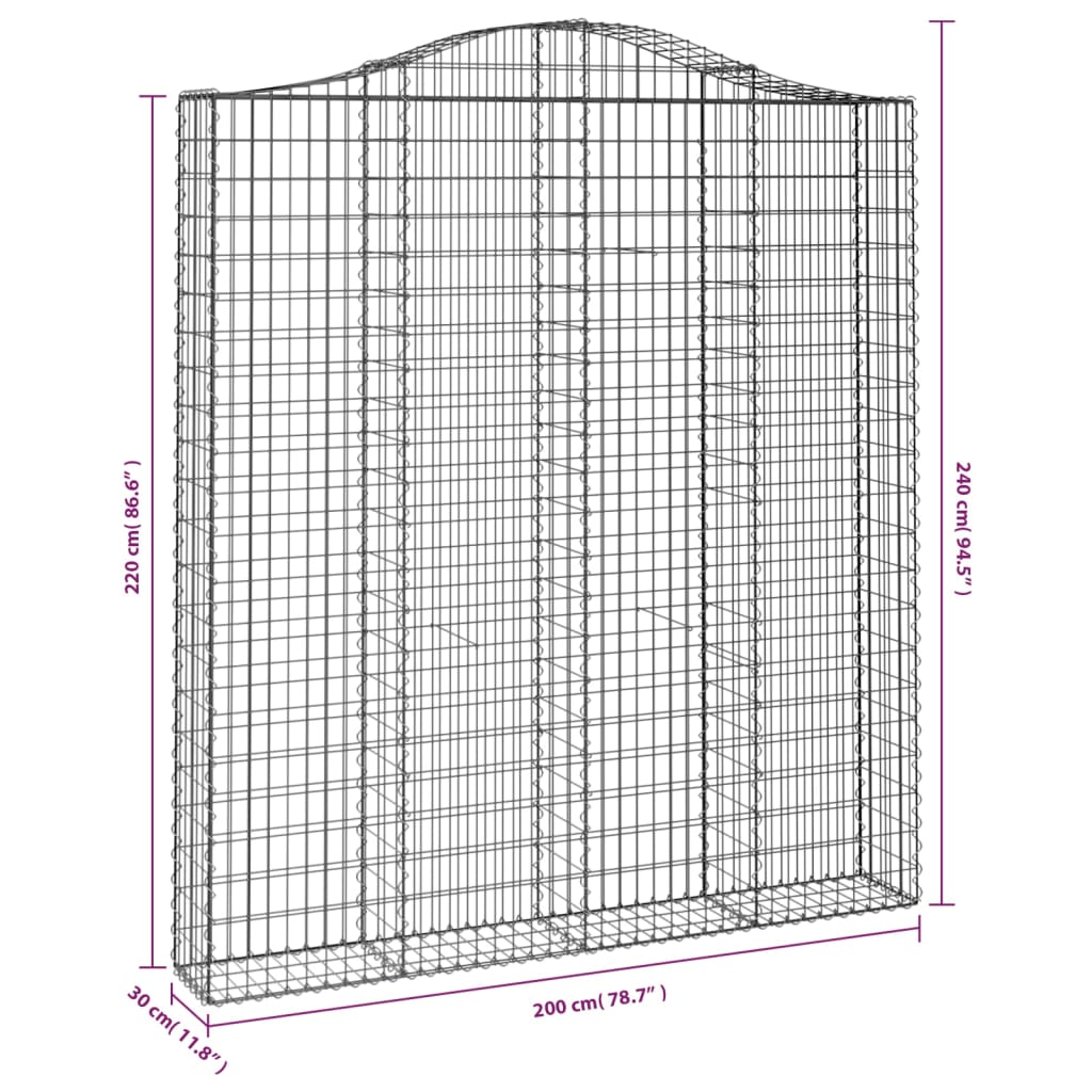 vidaXL Gabionen mit Hochbogen 7 Stk. 200x30x220/240cm Verzinktes Eisen