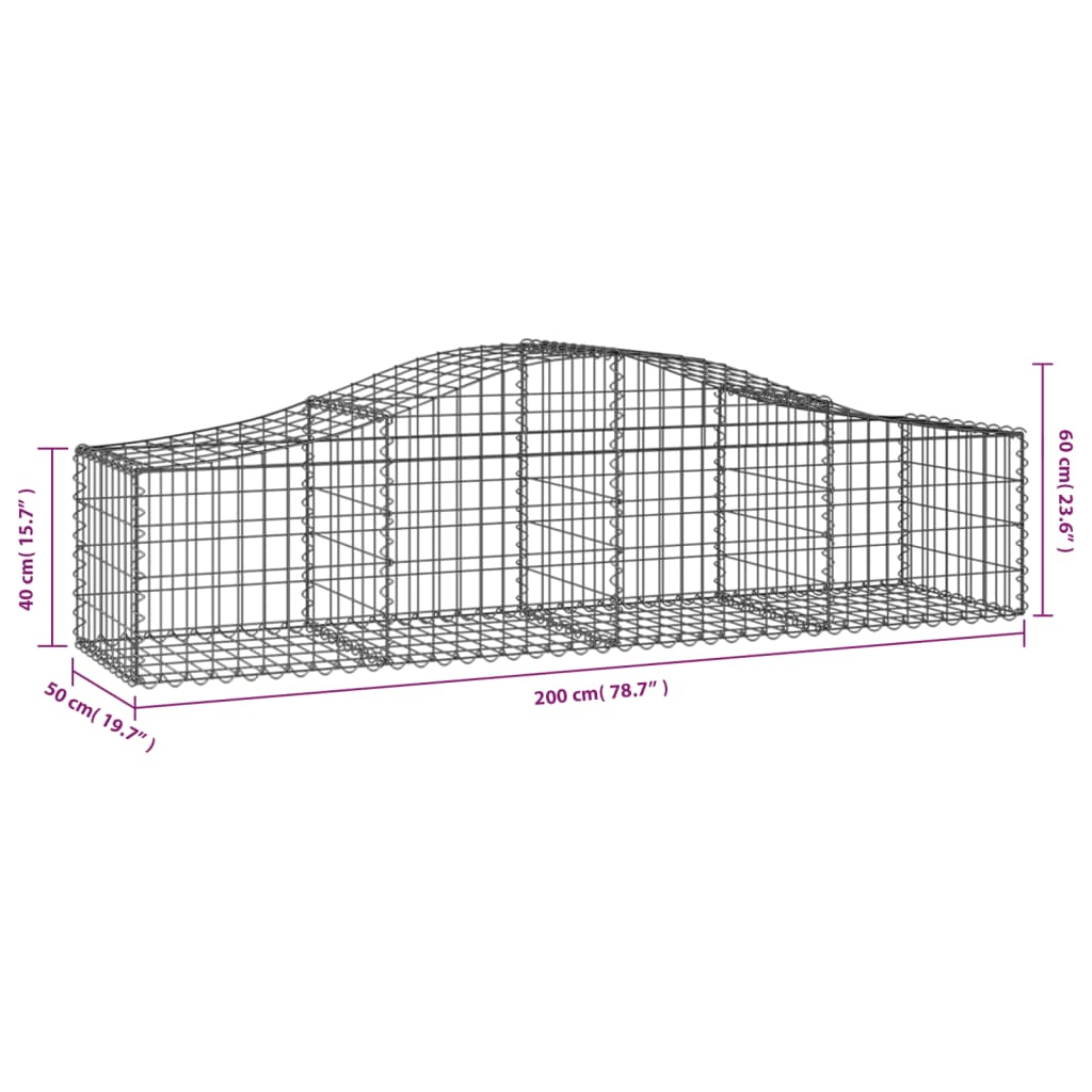 vidaXL Gabionen mit Hochbogen 9 Stk. 200x50x40/60 cm Verzinktes Eisen