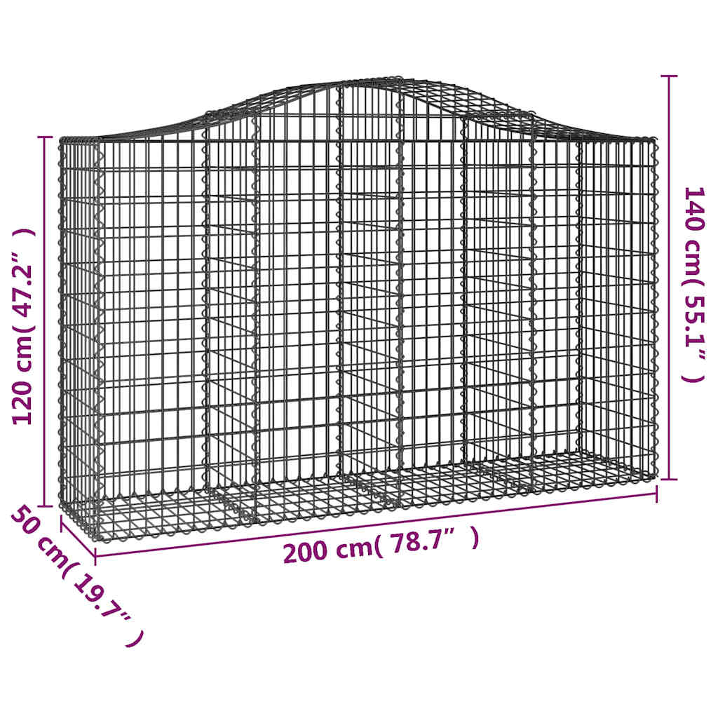 vidaXL Gabionen mit Hochbogen 5 Stk. 200x50x120/140cm Verzinktes Eisen