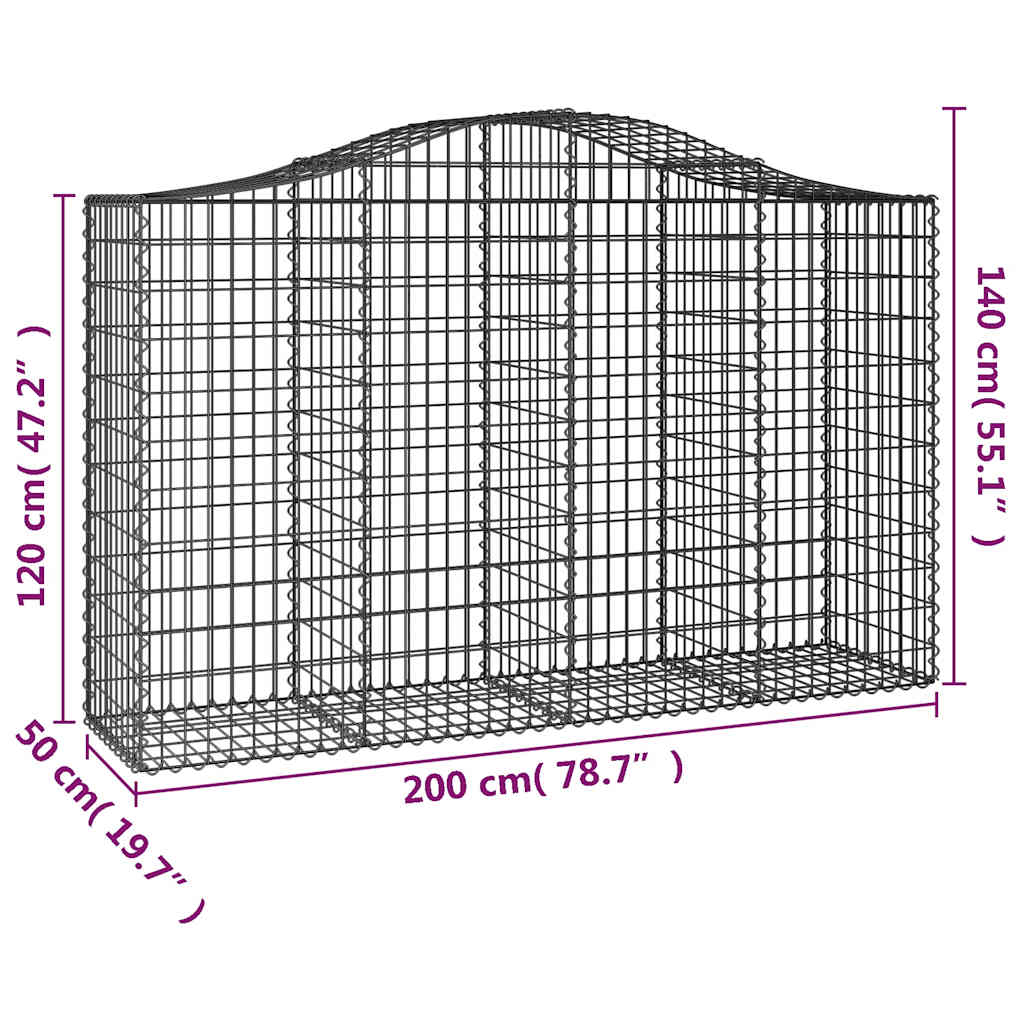vidaXL Gabionen mit Hochbogen 10Stk. 200x50x120/140cm Verzinktes Eisen