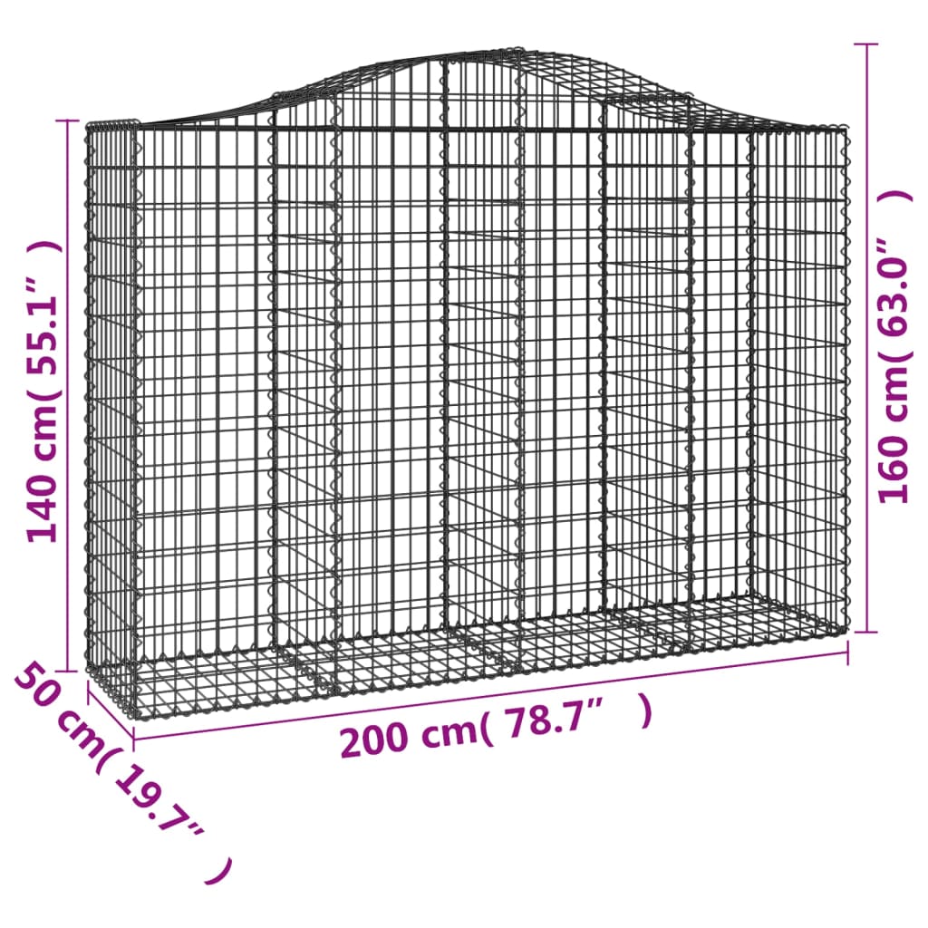 vidaXL Gabions à arc élevé 5 pces 200x50x140/160 cm Fer galvanisé
