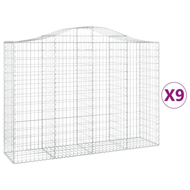 vidaXL Gabionen mit Hochbogen 9 Stk. 200x50x140/160cm Verzinktes Eisen
