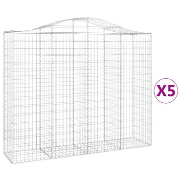vidaXL Gabionen mit Hochbogen 5 Stk. 200x50x160/180cm Verzinktes Eisen