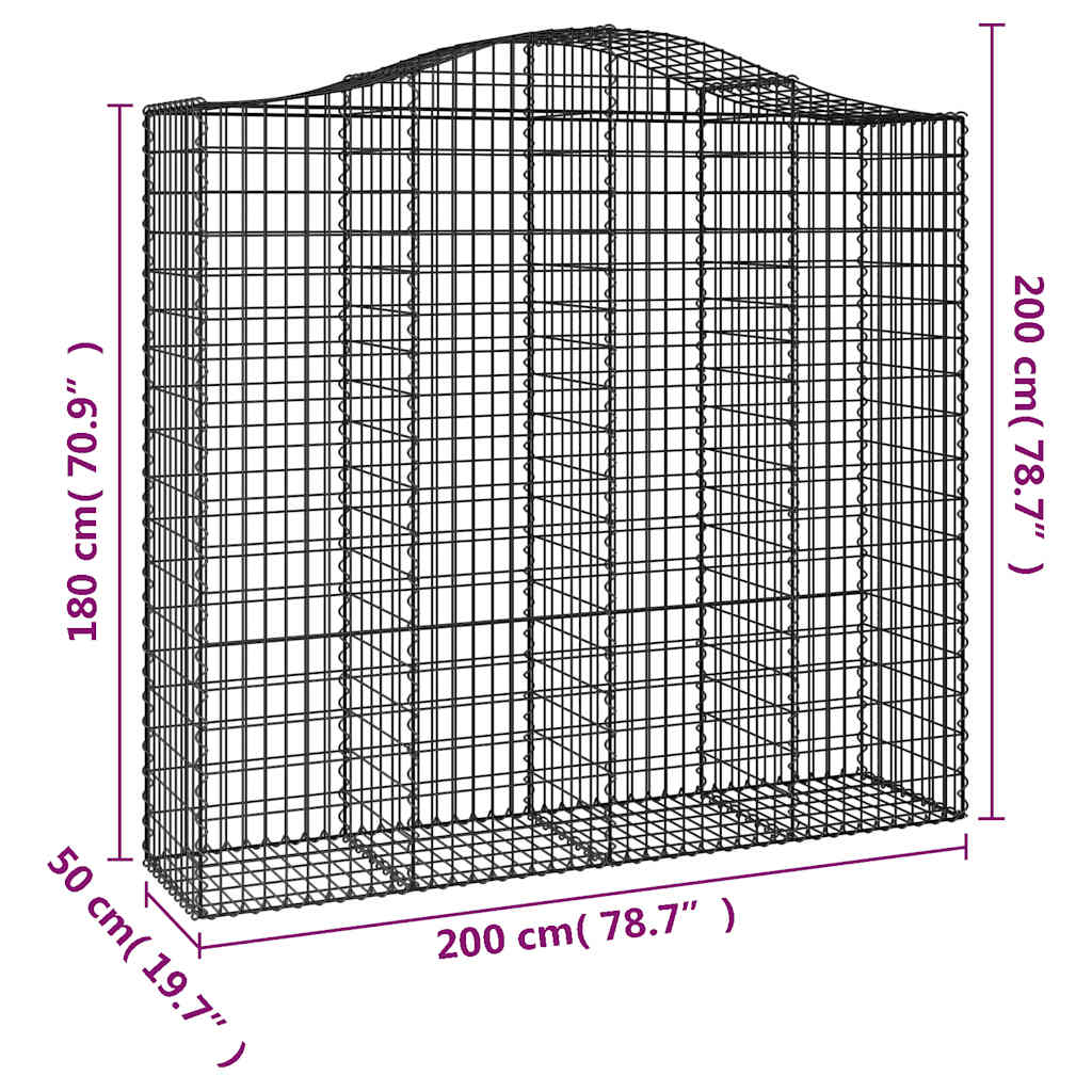 vidaXL Gabionen mit Hochbogen 2 Stk. 200x50x180/200cm Verzinktes Eisen