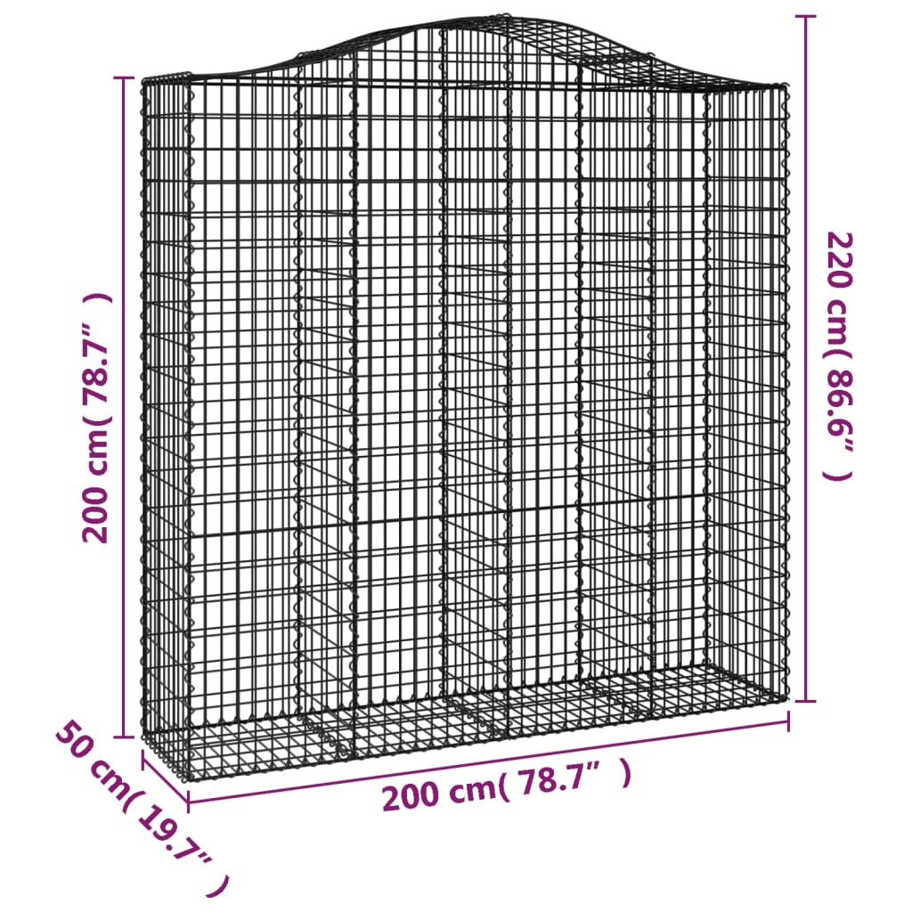 vidaXL Gabionen mit Hochbogen 6 Stk. 200x50x200/220cm Verzinktes Eisen