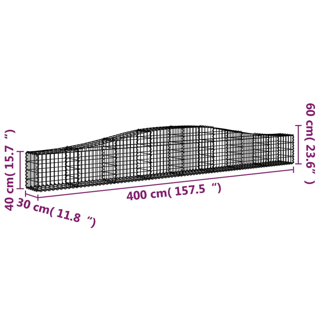 vidaXL Gabionen mit Hochbogen 5 Stk. 400x30x40/60 cm Verzinktes Eisen