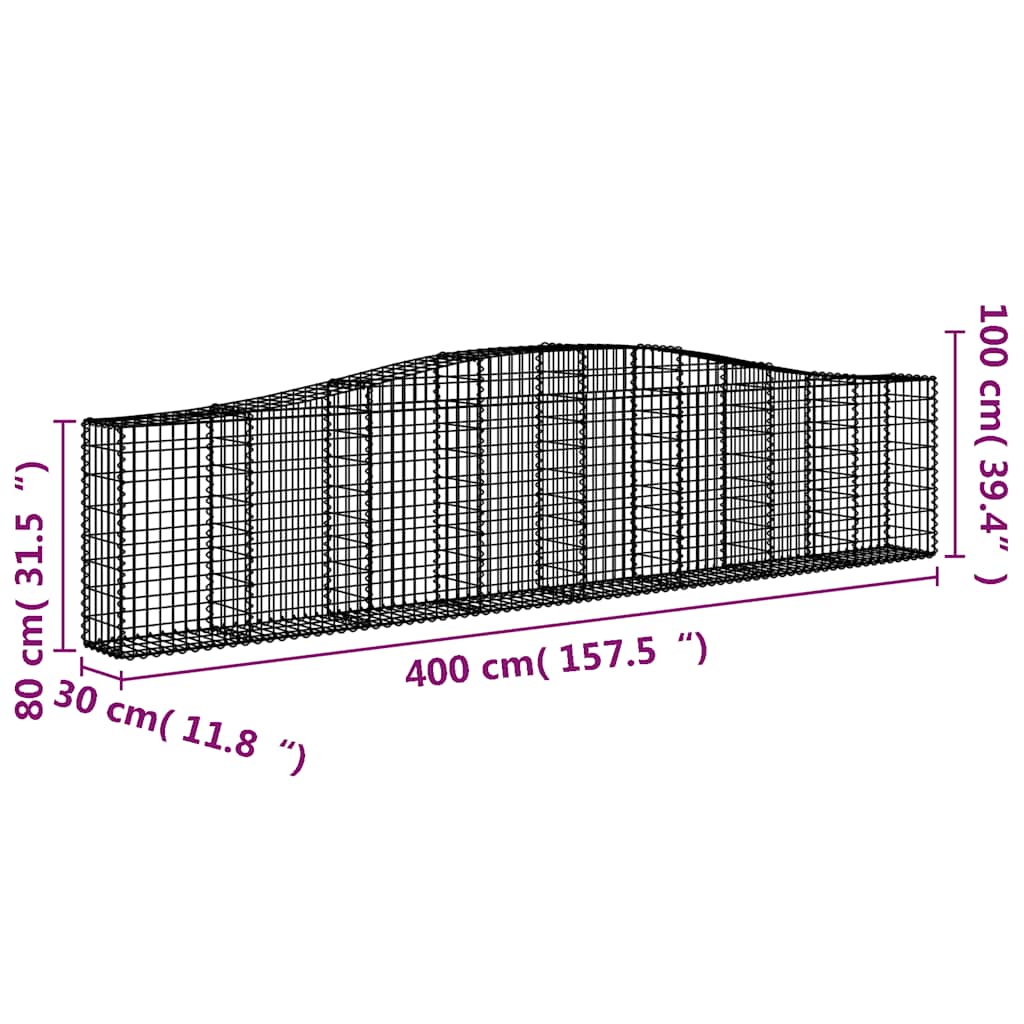 vidaXL Gabions avec arche 6 pcs 400x30x80/100cm Fer galvanisé