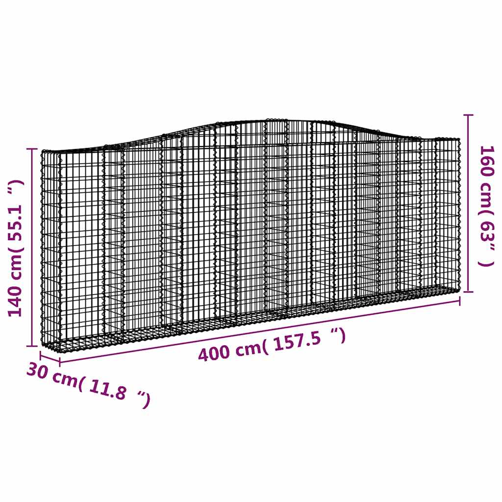 vidaXL Gabionen mit Hochbogen 20Stk. 400x30x140/160cm Verzinktes Eisen