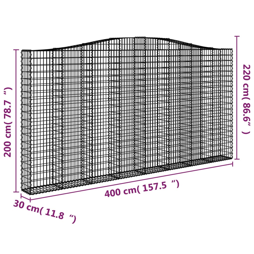 vidaXL Gabionen mit Hochbogen 6 Stk. 400x30x200/220cm Verzinktes Eisen