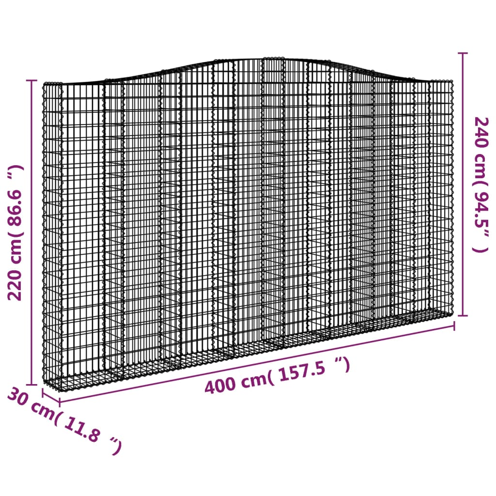 vidaXL Gabionen mit Hochbogen 7 Stk. 400x30x220/240cm Verzinktes Eisen