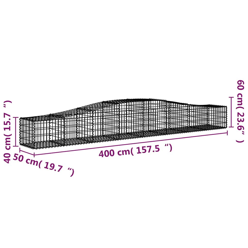 vidaXL Gabionen mit Hochbogen 4 Stk. 400x50x40/60cm Verzinktes Eisen