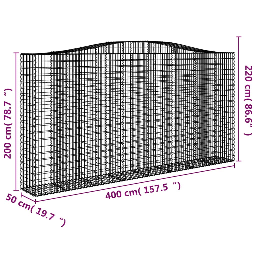 vidaXL Gabions à arche surélevée 9 pcs 400x50x200/220cm Fer galvanisé