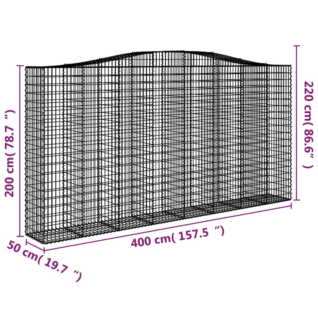 vidaXL Gabionen mit Hochbogen 15Stk. 400x50x200/220cm Verzinktes Eisen