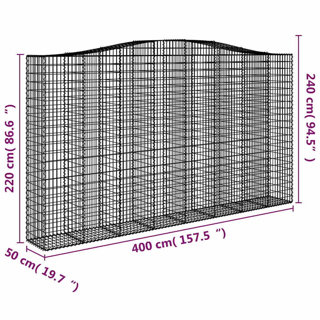 vidaXL Gabionen mit Hochbogen 6 Stk. 400x50x220/240cm Verzinktes Eisen
