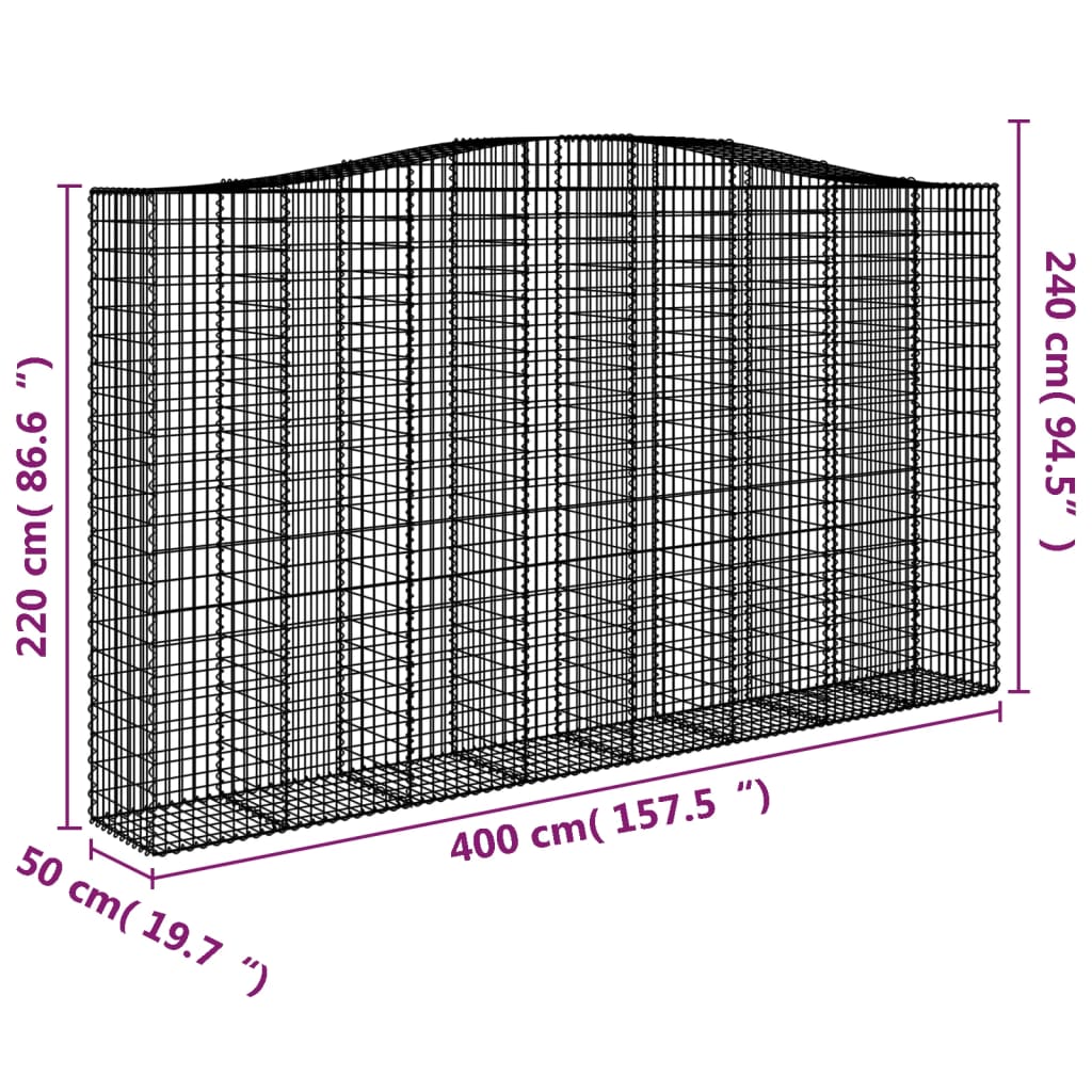 vidaXL Gabionen mit Hochbogen 15Stk. 400x50x220/240cm Verzinktes Eisen