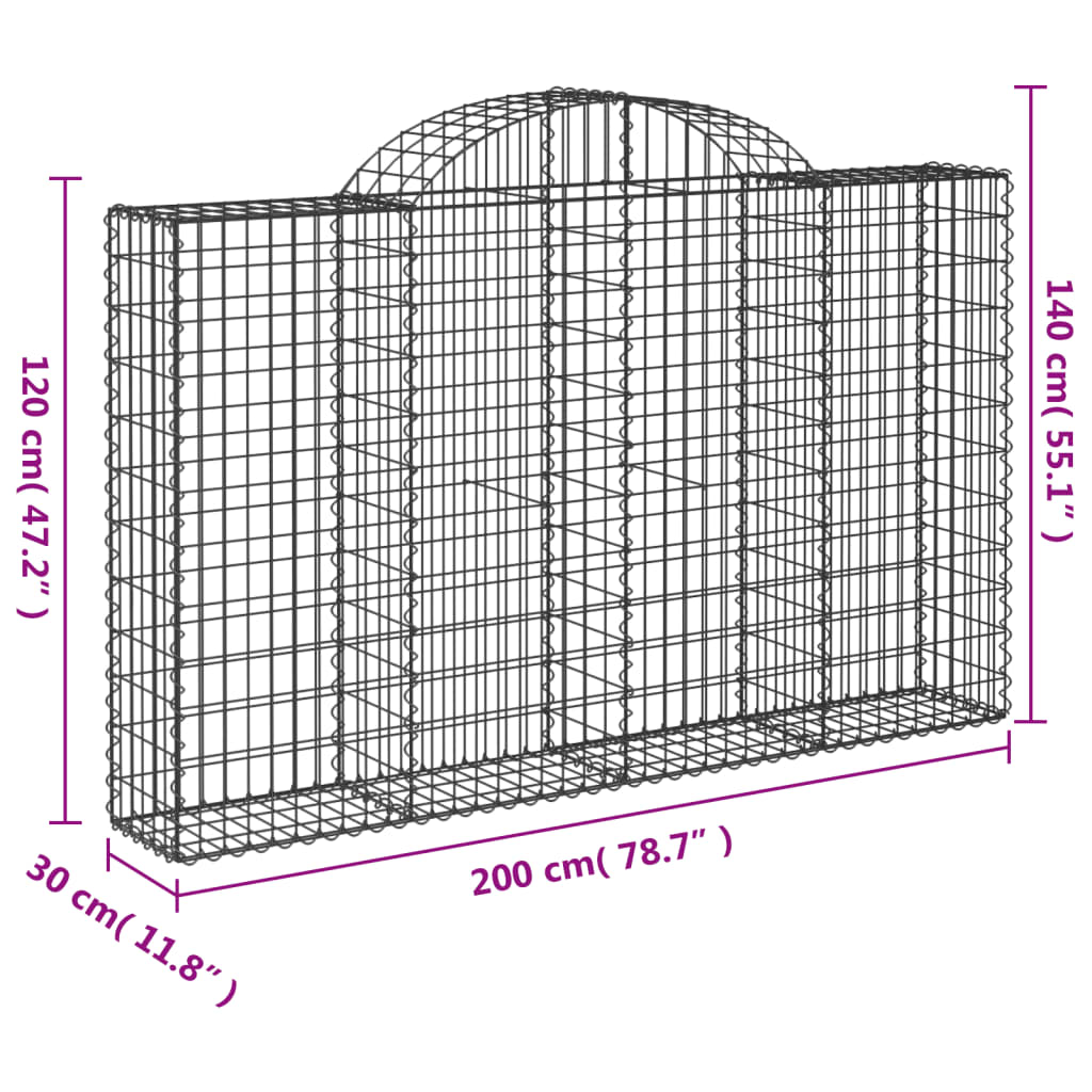vidaXL Gabions avec arche haute 4 pcs 200x30x120/140 cm Fer galvanisé