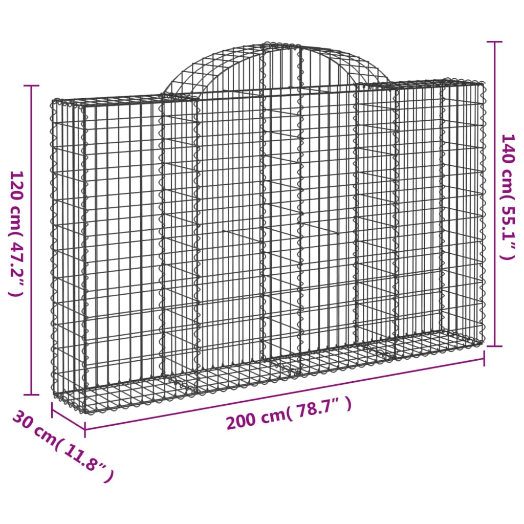 vidaXL Gabionen mit Hochbogen 9 Stk. 200x30x120/140cm Verzinktes Eisen