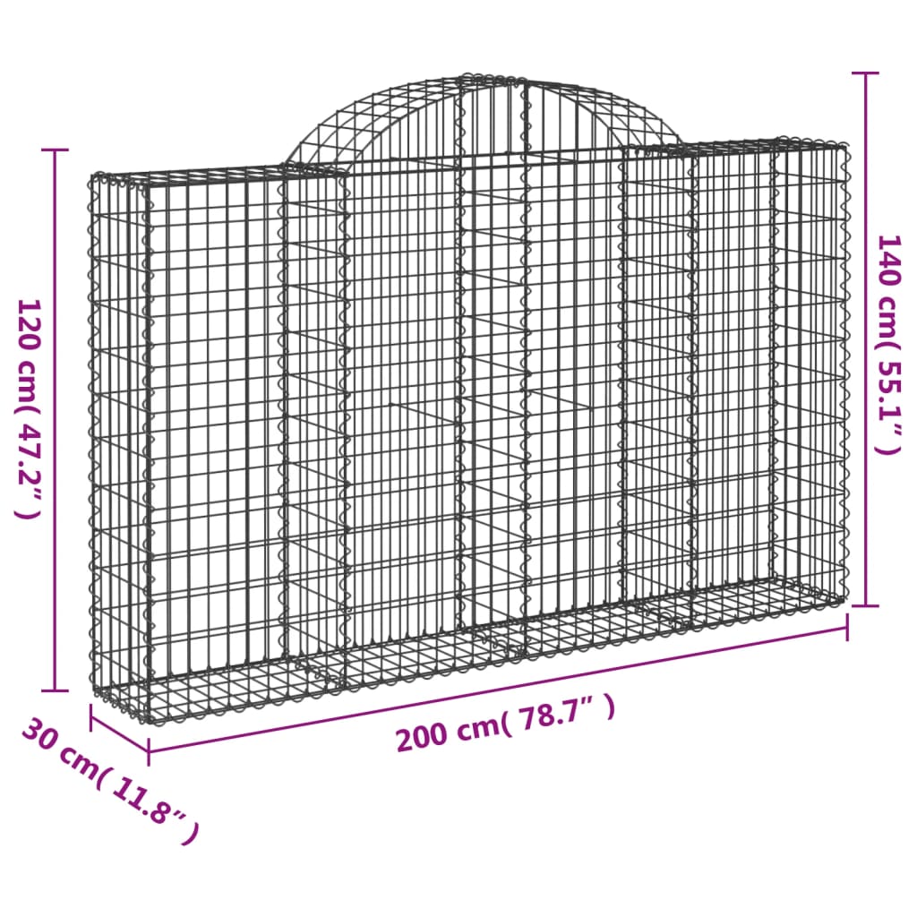 vidaXL Gabionen mit Hochbogen 11Stk. 200x30x120/140cm Verzinktes Eisen