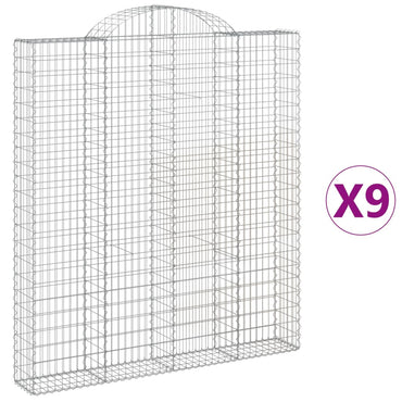 vidaXL Gabionen mit Hochbogen 9 Stk. 200x30x220/240cm Verzinktes Eisen