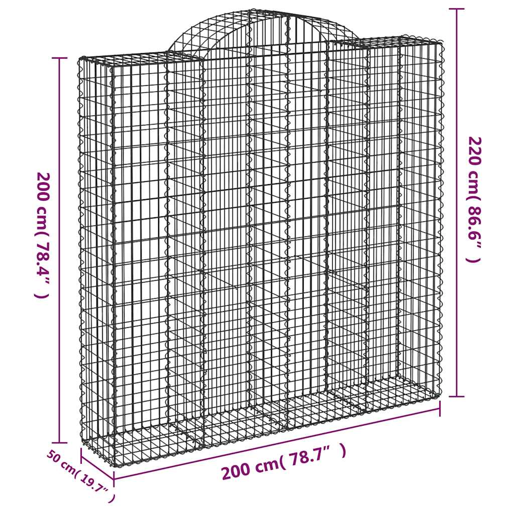 vidaXL Gabionen mit Hochbogen 9 Stk. 200x50x200/220cm Verzinktes Eisen