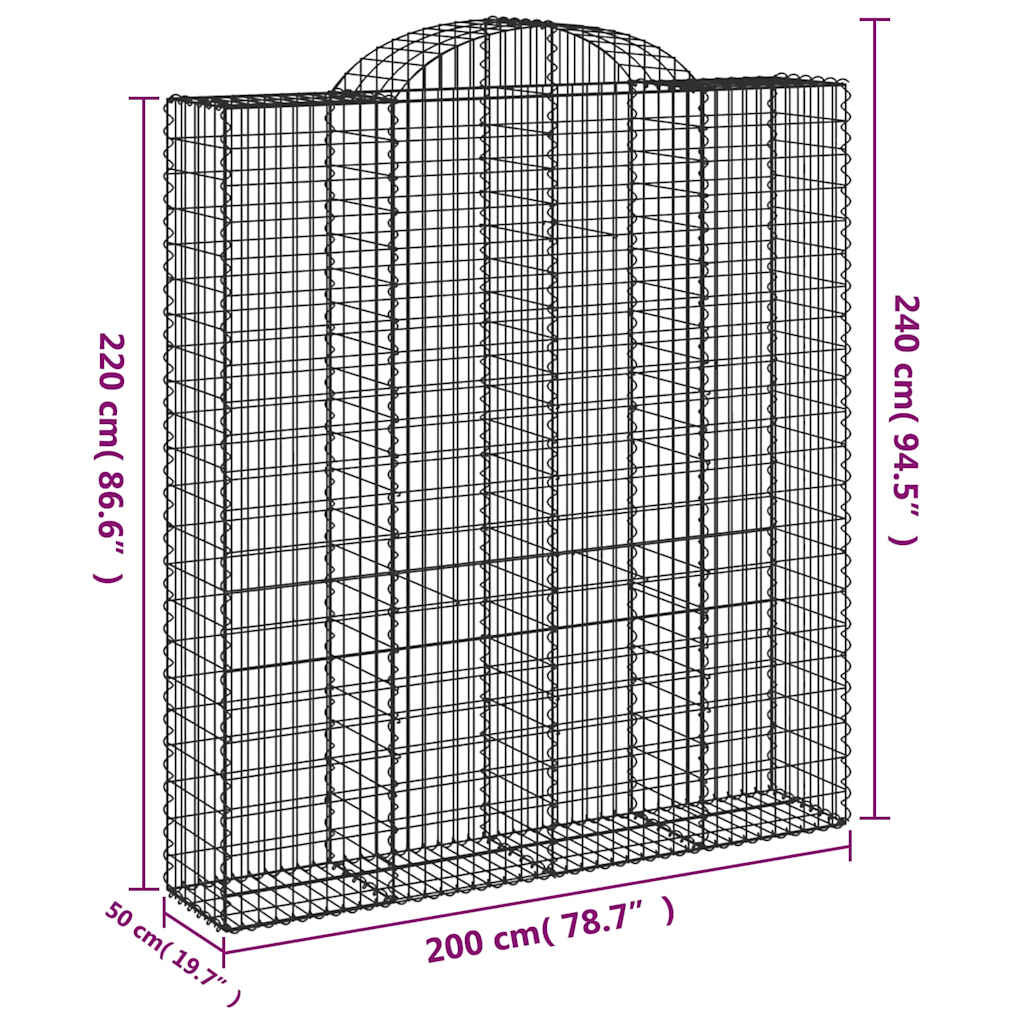 vidaXL Gabions à arc surélevé 9 pcs 200x50x220/240cm Fer galvanisé