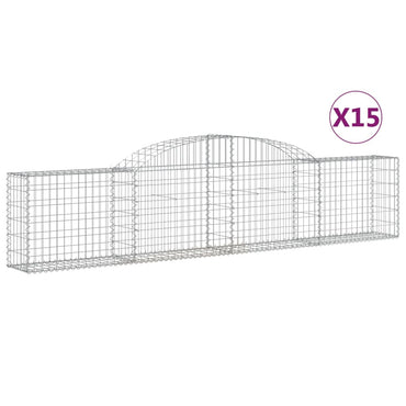 vidaXL Gabionen mit Hochbogen 15 Stk. 300x30x60/80 cm Verzinktes Eisen