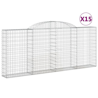 vidaXL Gabionen mit Hochbogen 15 Stk 300x30x120/140cm Verzinktes Eisen