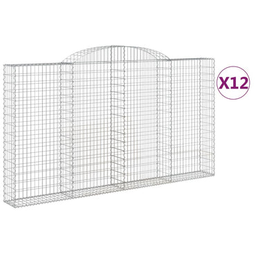 vidaXL Gabionen mit Hochbogen 12 Stk 300x30x160/180cm Verzinktes Eisen