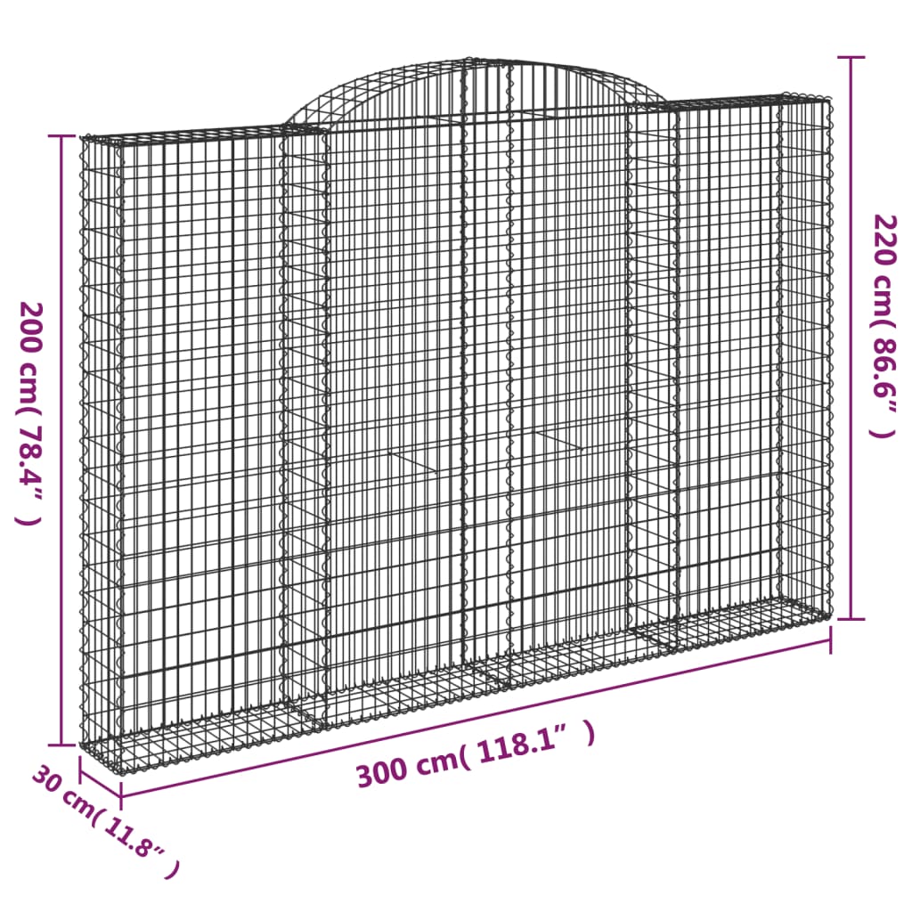 vidaXL Gabionen mit Hochbogen 3 Stk. 300x30x200/220cm Verzinktes Eisen