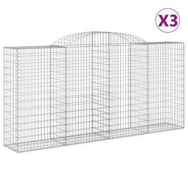 vidaXL Gabionen mit Hochbogen 3 Stk. 300x50x140/160cm Verzinktes Eisen