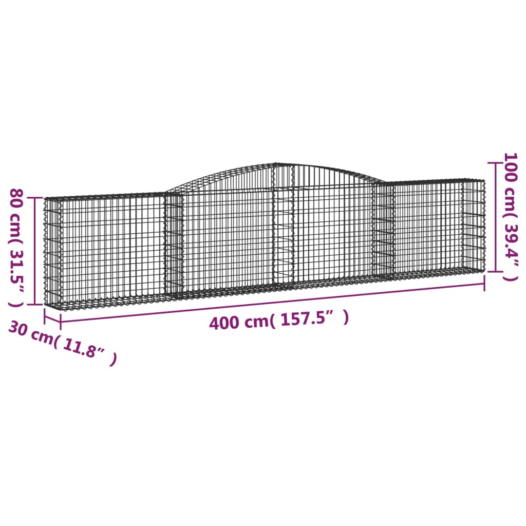 vidaXL Gabionen mit Hochbogen 9 Stk. 400x30x80/100cm Verzinktes Eisen