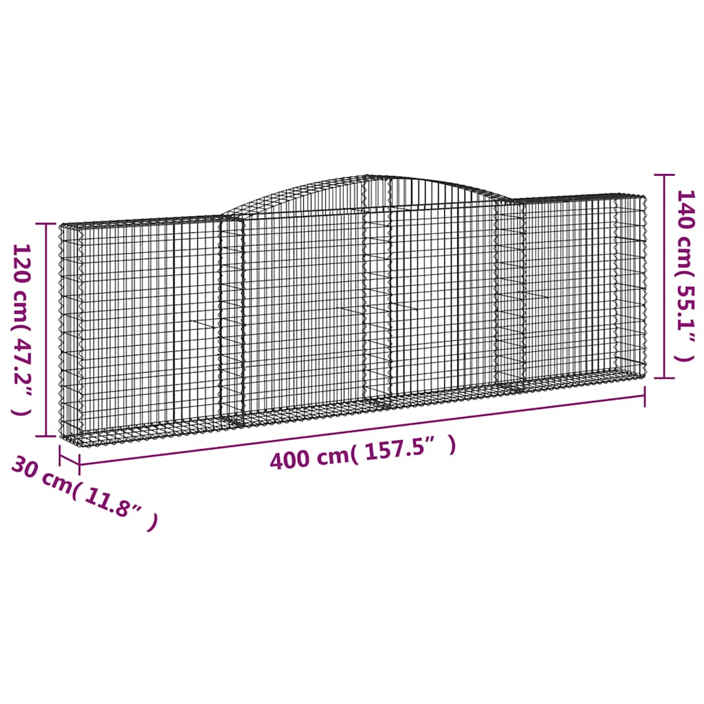 vidaXL Gabions à arc surélevé 9 pcs 400x30x120/140cm Fer galvanisé