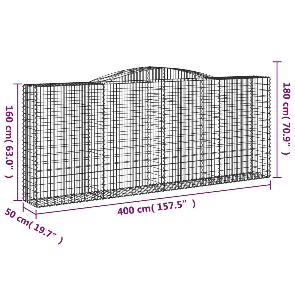vidaXL Gabionen mit Hochbogen 20 Stk 400x50x160/180cm Verzinktes Eisen