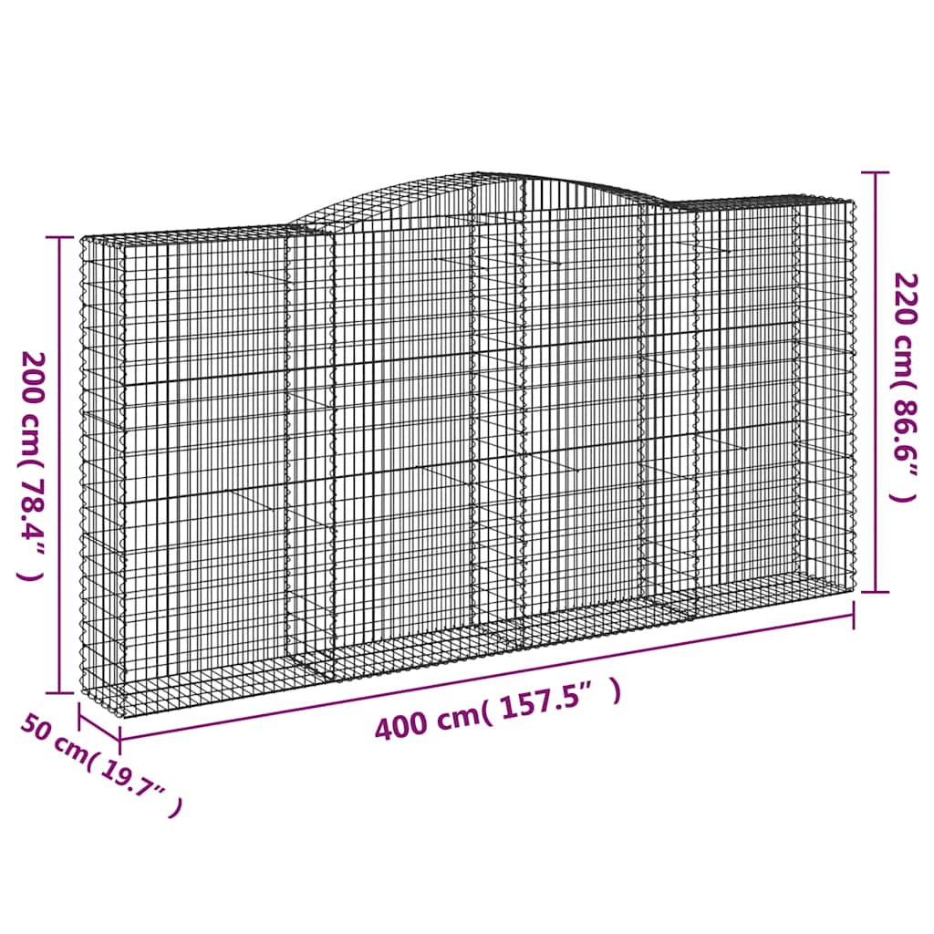 vidaXL Gabions à arc élevé 10 pcs 400x50x200/220cm Fer galvanisé