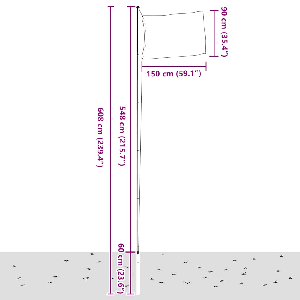 Tschechische Flagge mit Mast 6,08 m Aluminium