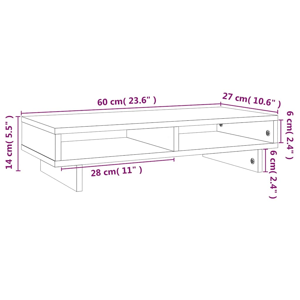 Monitorständer Honigbraun 60x27x14 cm Massivholz Kiefer