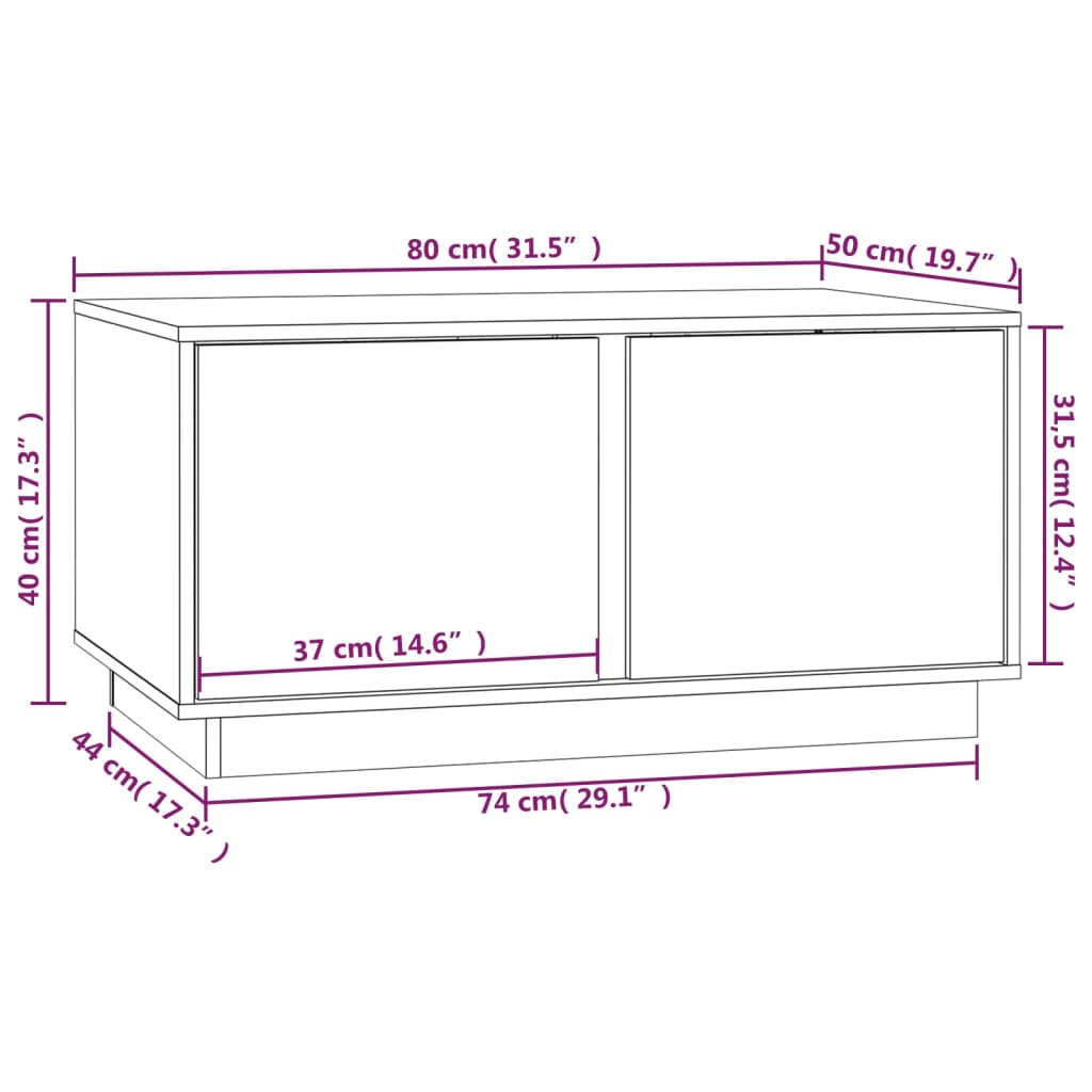 vidaXL Couchtisch Weiß 80x50x40 cm Massivholz Kiefer