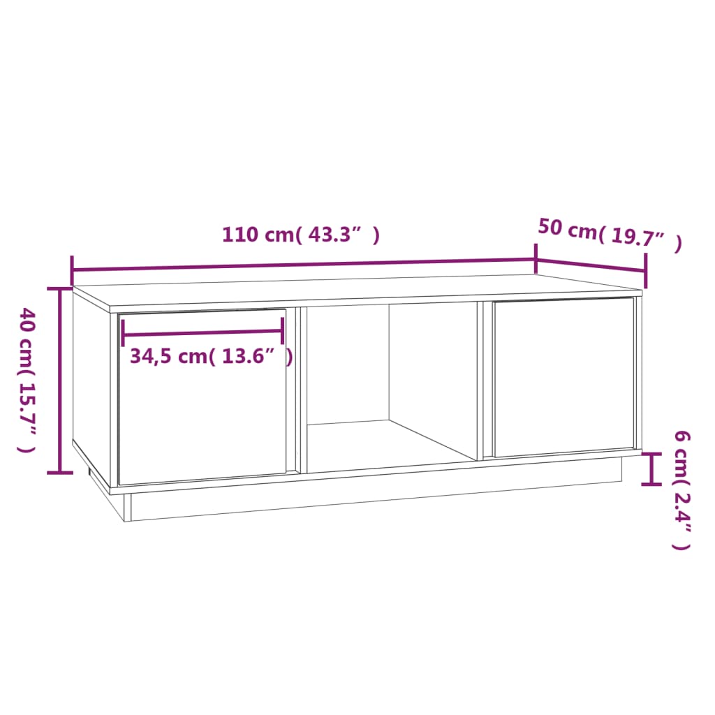 vidaXL Couchtisch Grau 110x50x40 cm Massivholz Kiefer