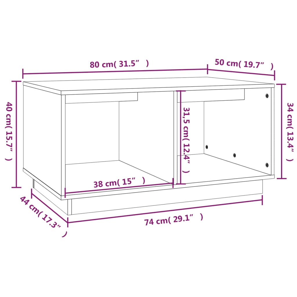 vidaXL Couchtisch Grau 80x50x40 cm Massivholz Kiefer