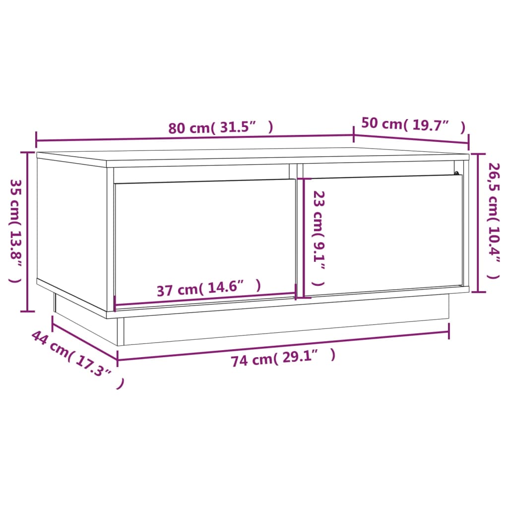vidaXL Couchtisch Weiß 80x50x35 cm Massivholz Kiefer