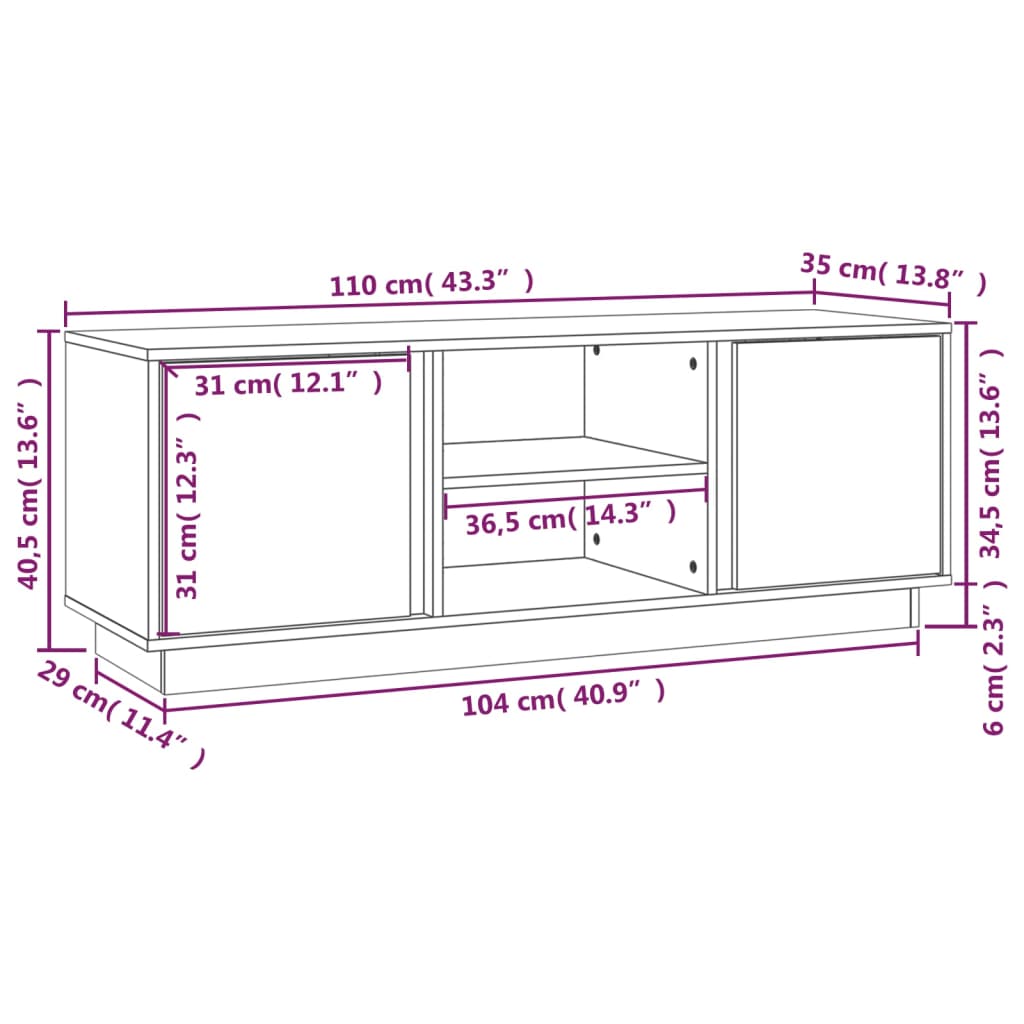 vidaXL Meuble TV marron miel 110x35x40,5 cm Bois de pin massif