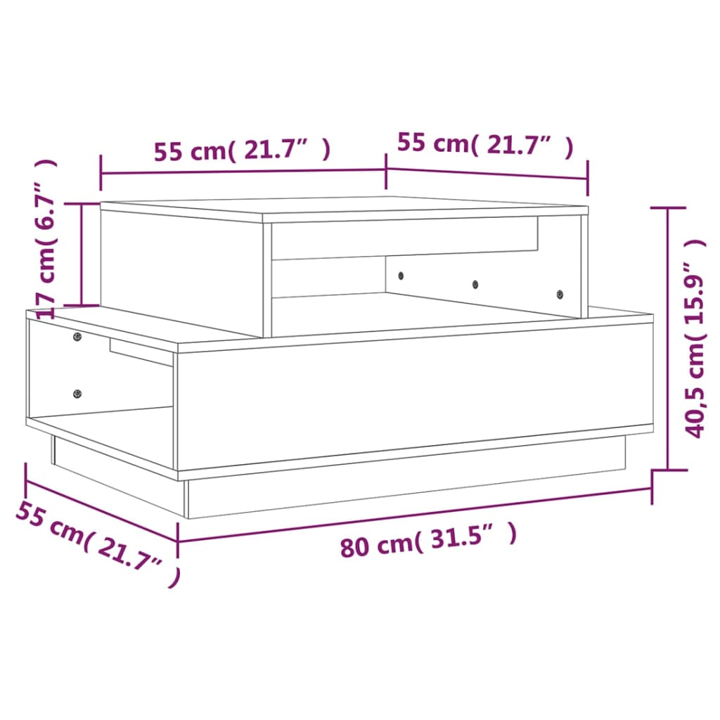 vidaXL Couchtisch Grau 80x55x40,5 cm Massivholz Kiefer
