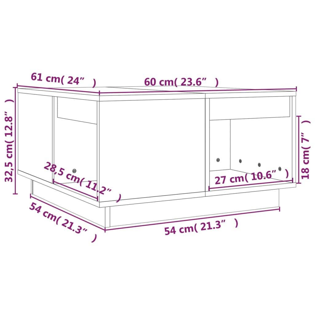 vidaXL Table basse blanc 60x61x32,5 cm en pin massif