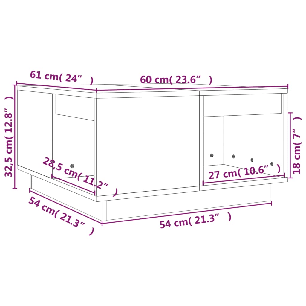 vidaXL Couchtisch Grau 60x61x32,5 cm Massivholz Kiefer