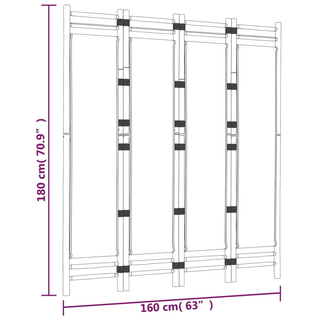 vidaXL 4-tlg. Paravent Faltbar 160 cm Bambus und Canvas
